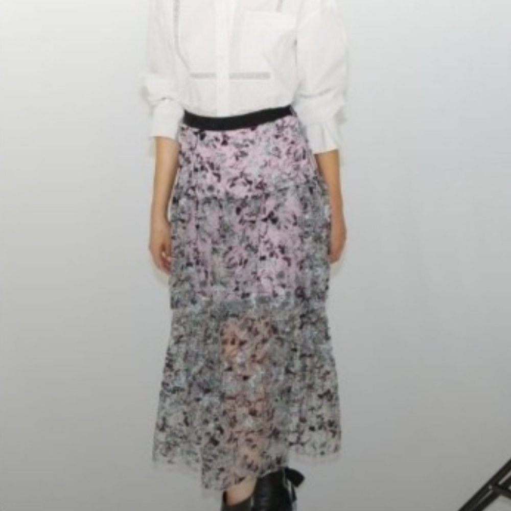 Self Portrait: CONSTELLATION TIERED MIDI SKIRT